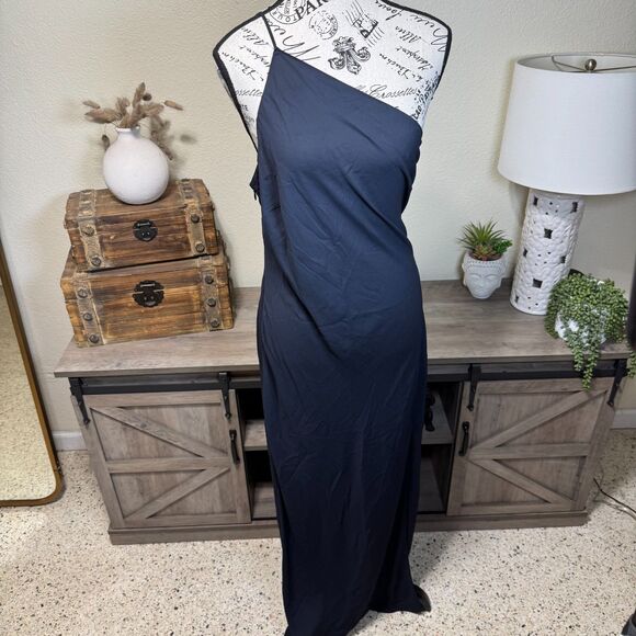 A.L.C Silk One Shoulder Slinky Maxi Dress Navy Blue Sz 12 Formal Classic Wedding - Picture 1 of 7